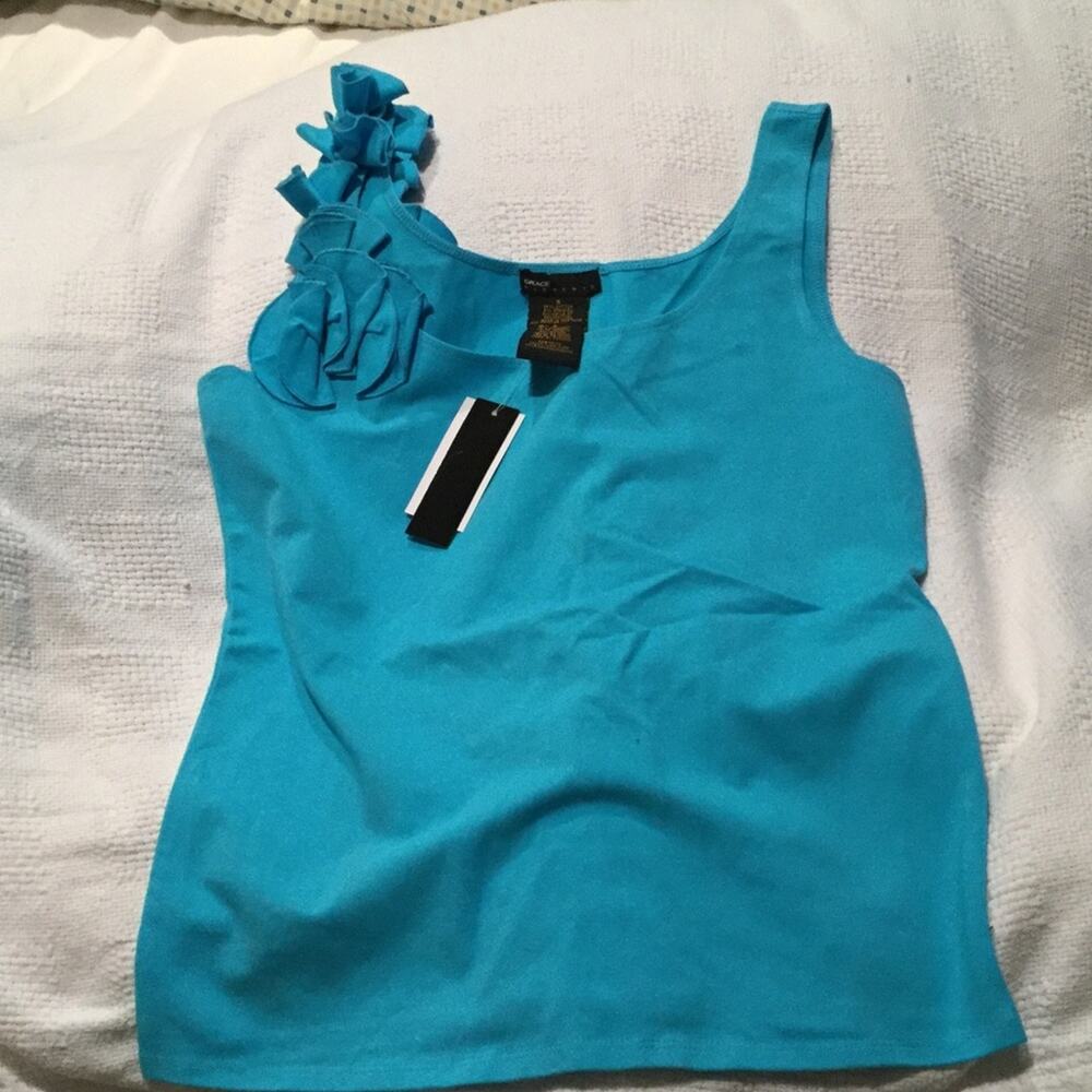 Grace S Turquoise flowered shoulder tank top NWT